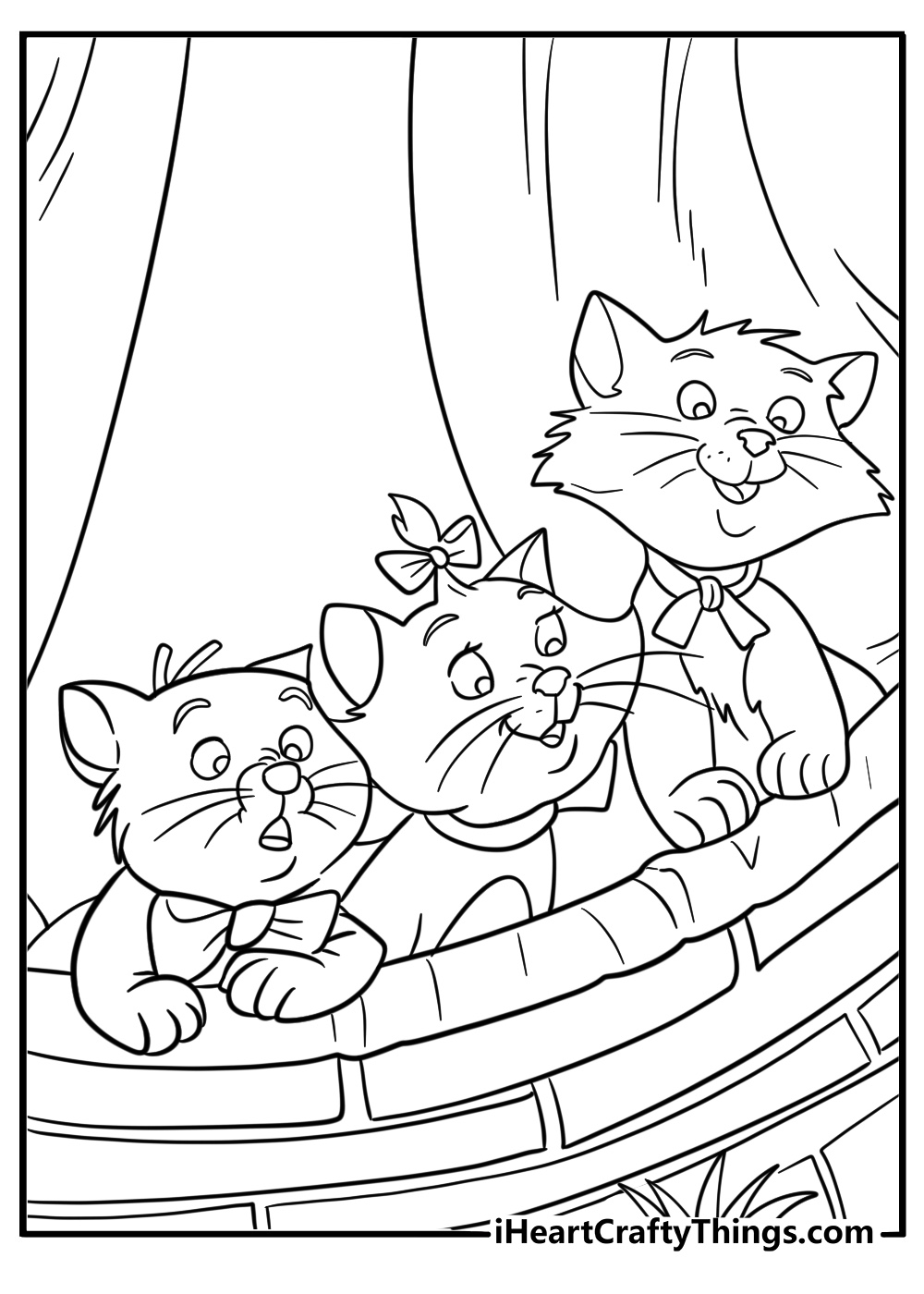 Marie Toulouse and Berlioz peeking out of a basket free coloring page PDF