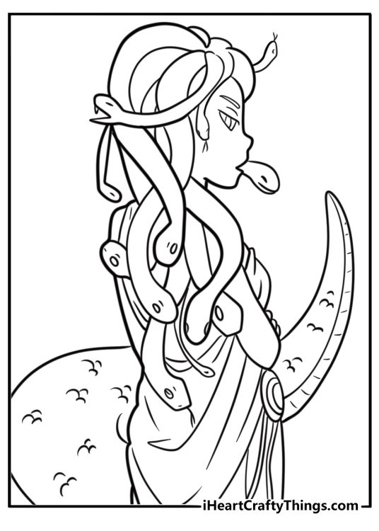 Medusa with snake hair coloring page for kids