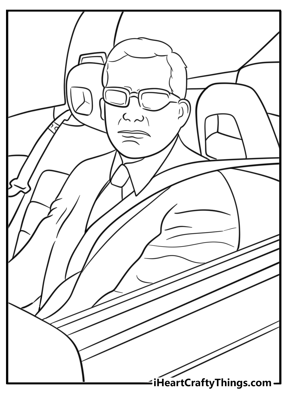 Michael driving a convertible coloring page