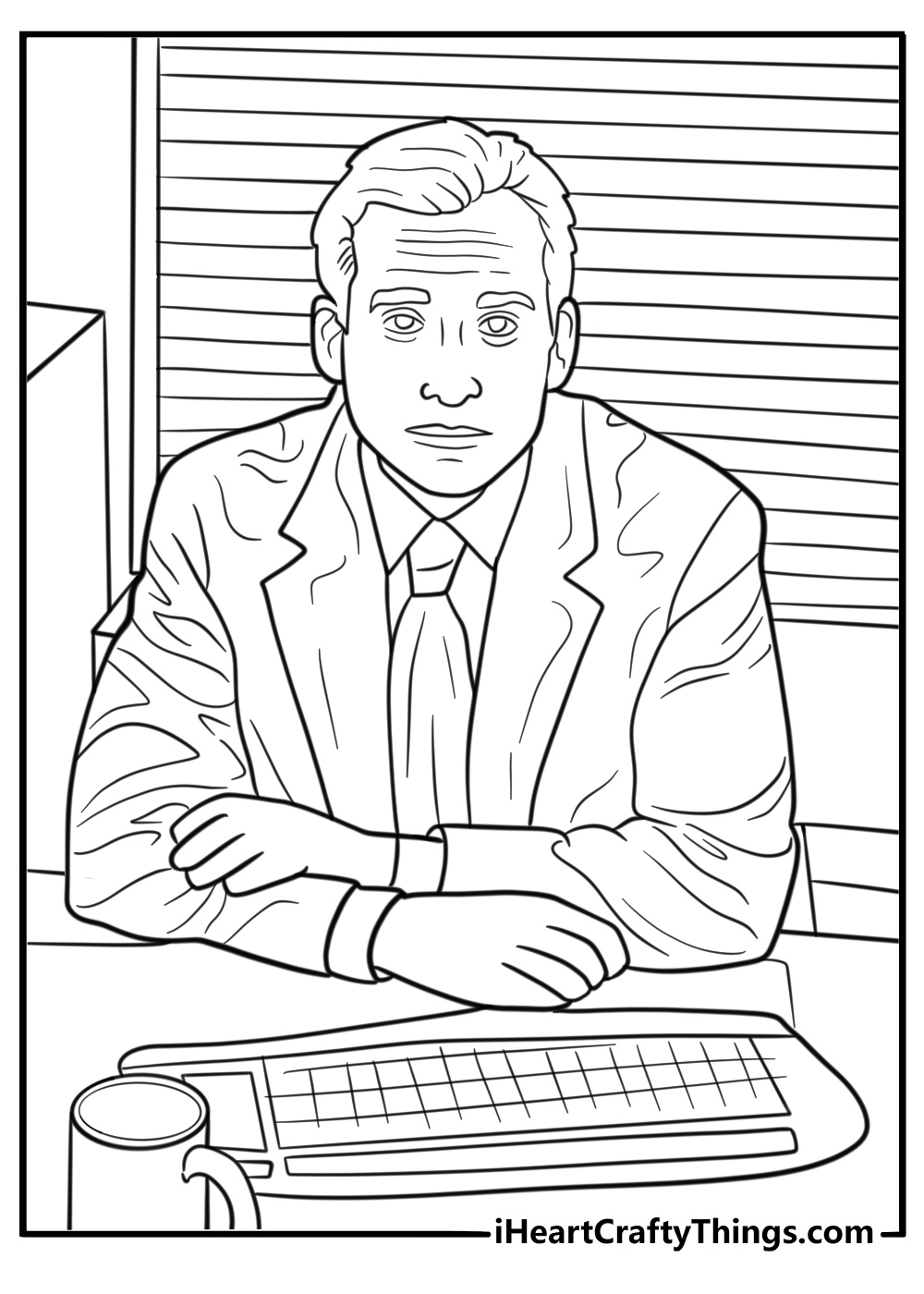 Michael Scott sitting at his desk coloring page
