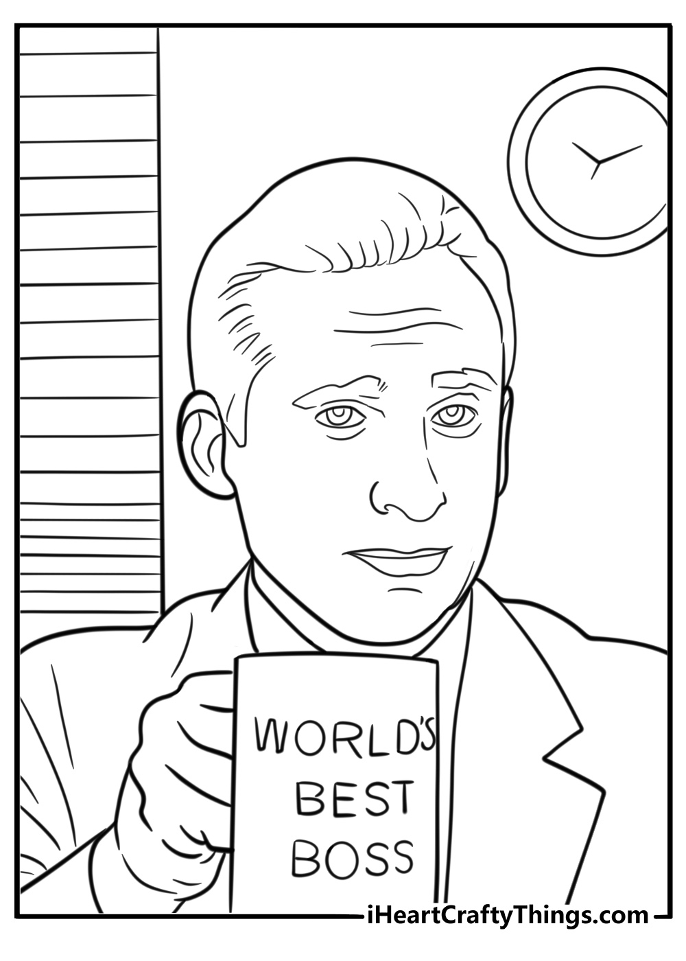 Michael with World's Best Boss mug coloring page