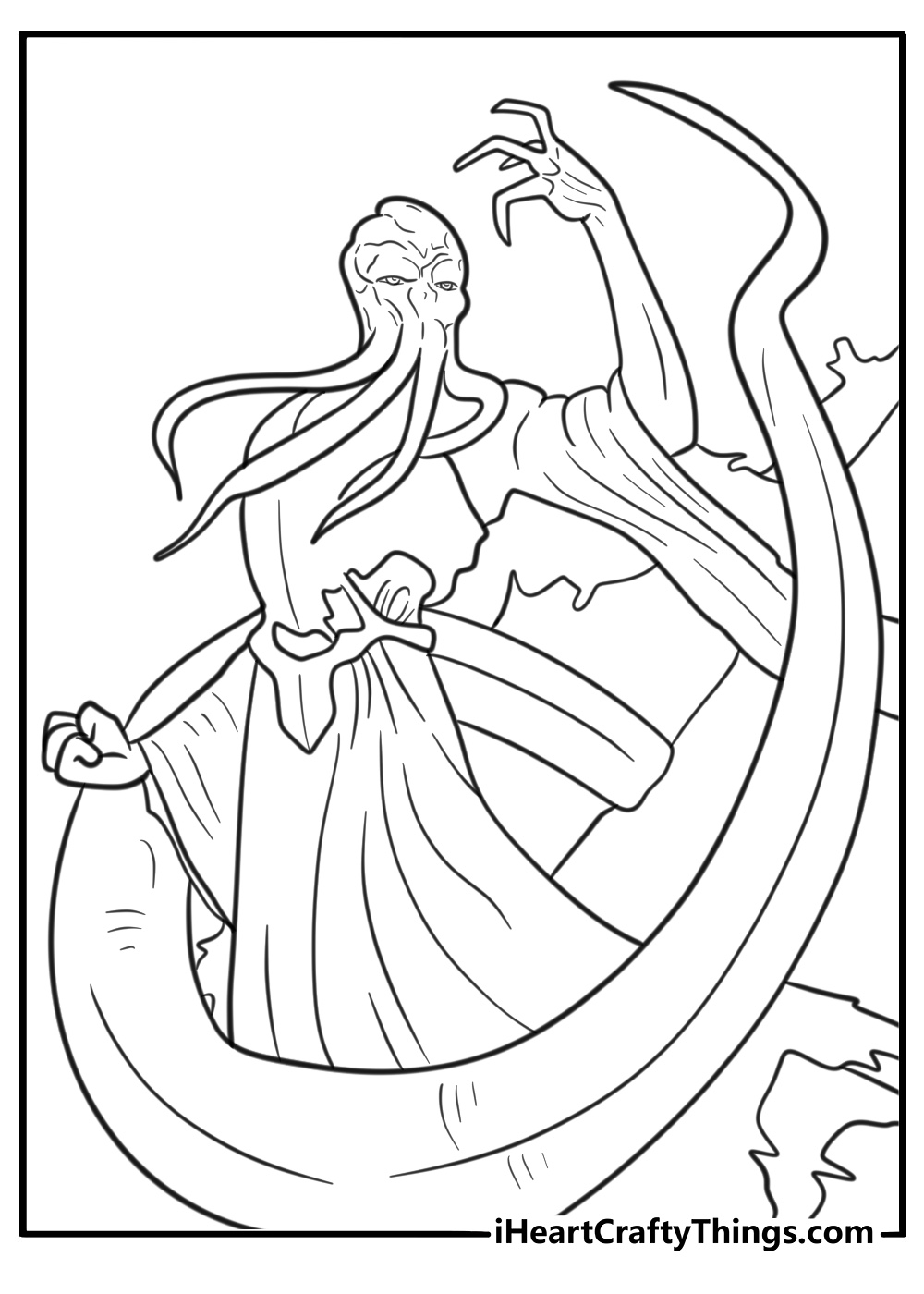 Mind flayer reaching out with psychic energy coloring page