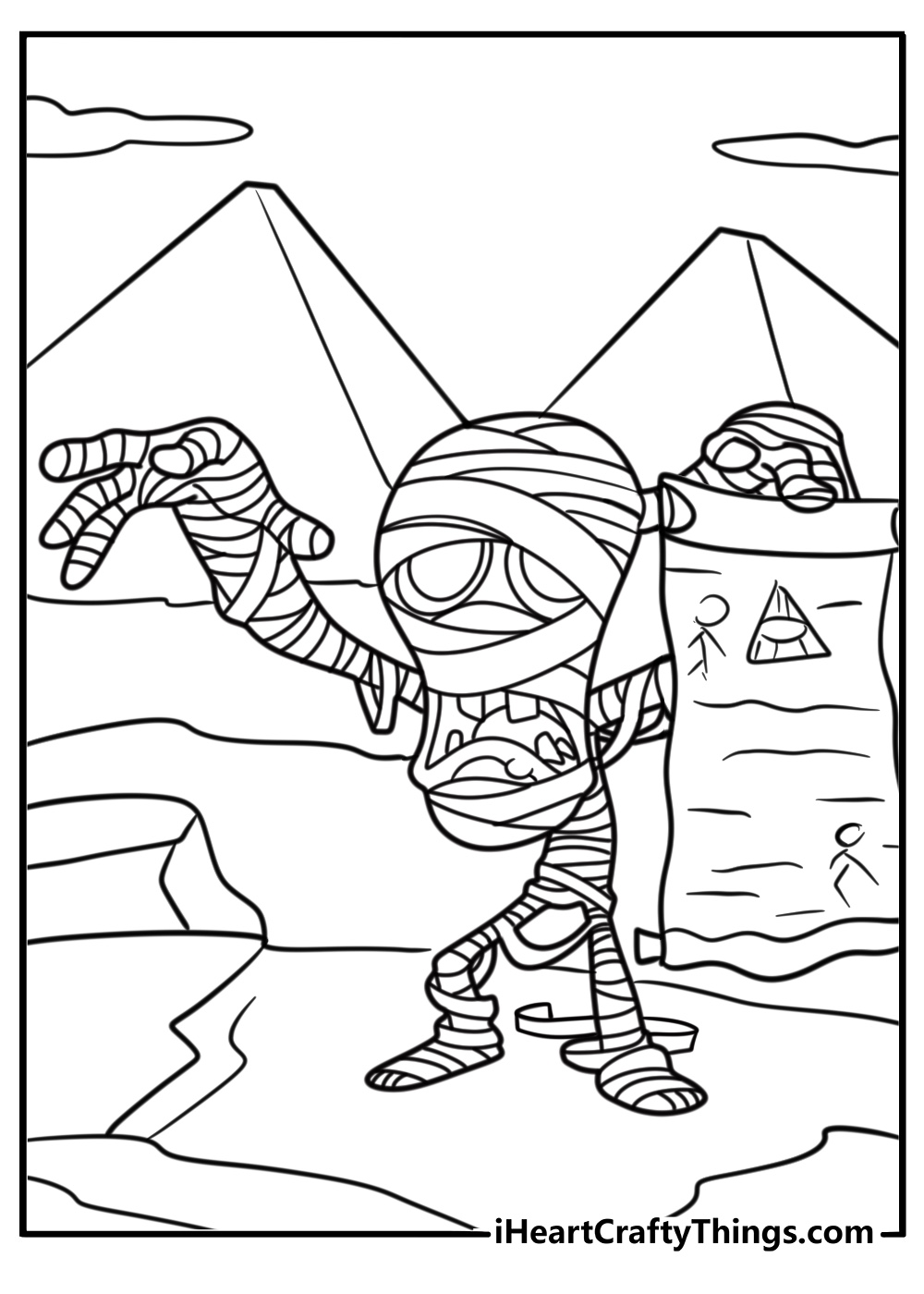 Mummy holding an ancient scroll coloring page