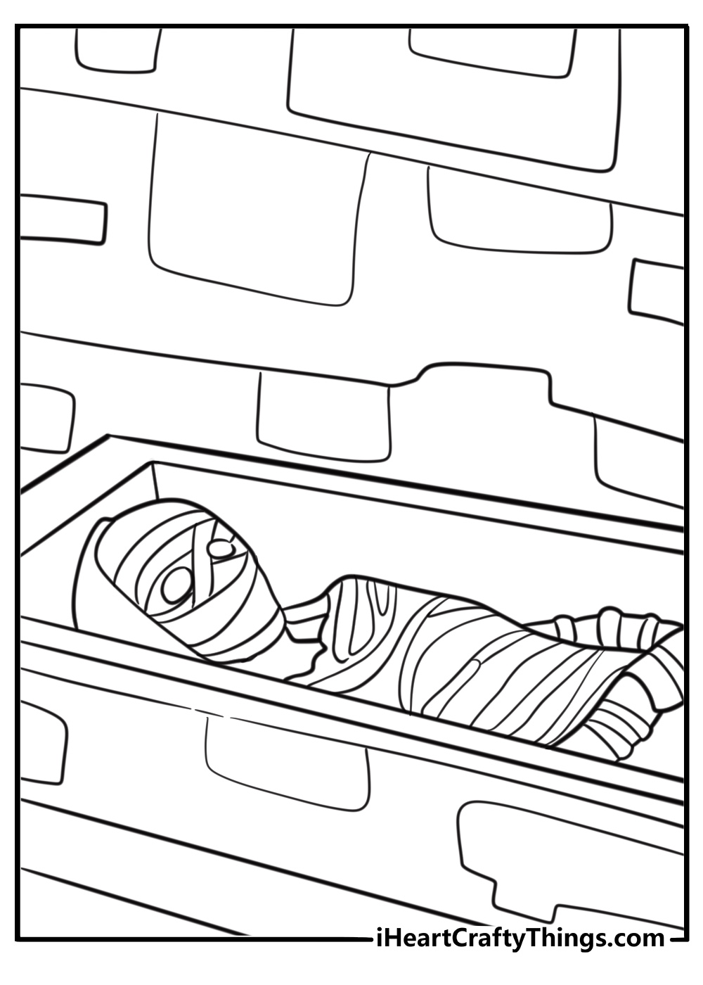 Mummy trapped in a dusty crypt coloring page