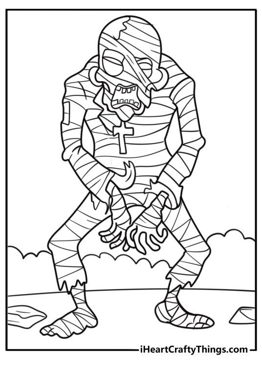 Mummy with ancient curse symbol on chest coloring page