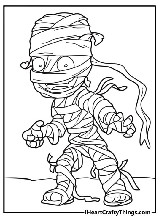 Mummy with bandages falling off coloring page