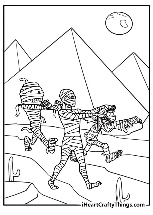 Mummy wrapped in tattered bandages coloring sheet