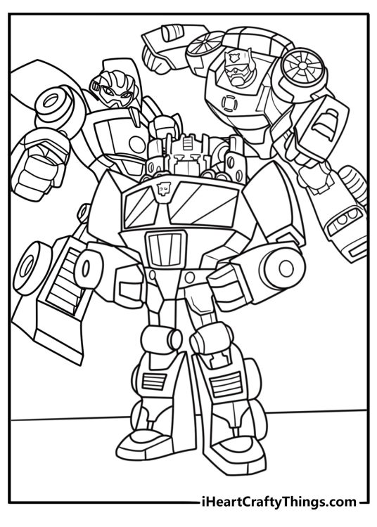 Optimus Prime with the Rescue Bots team coloring sheet