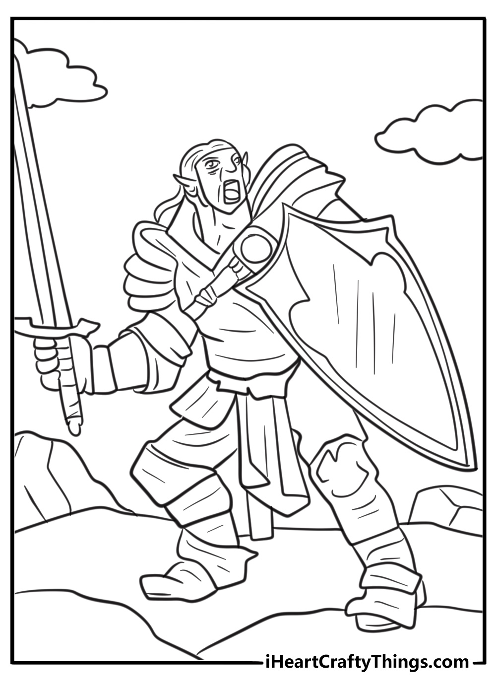 Orc warrior roaring with a massive club coloring page
