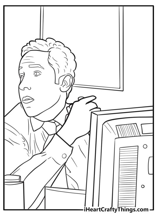 Oscar Martinez at his computer coloring page