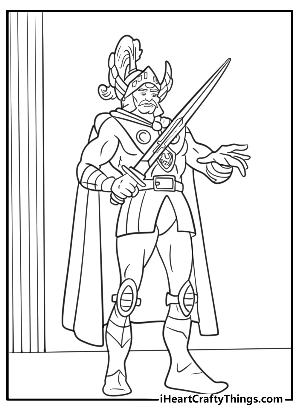 Paladin holding a glowing sword and holy symbol coloring page