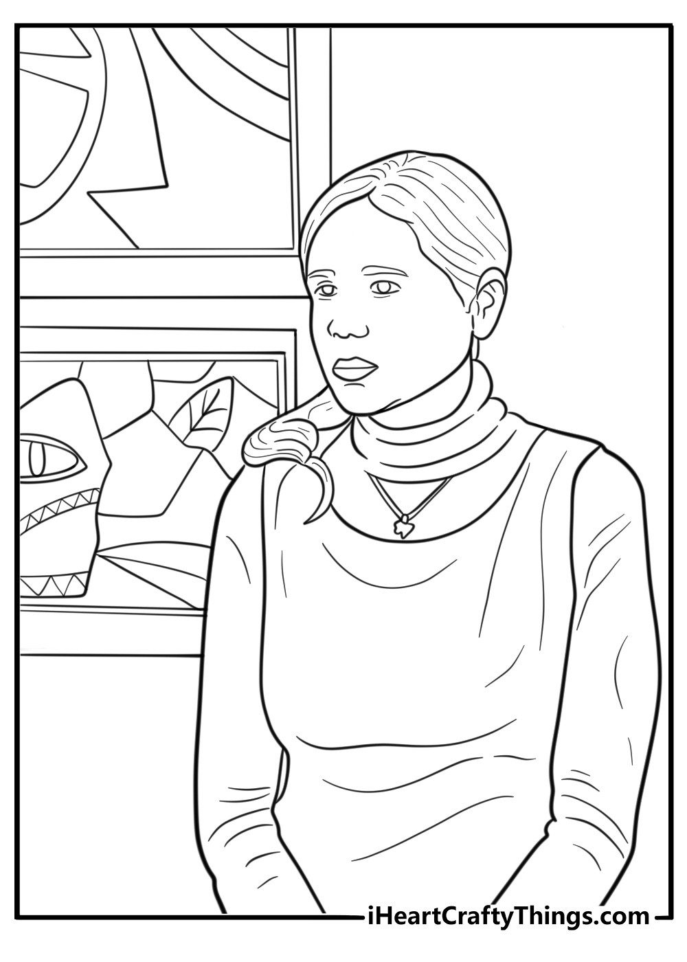 Pam at her art show coloring page