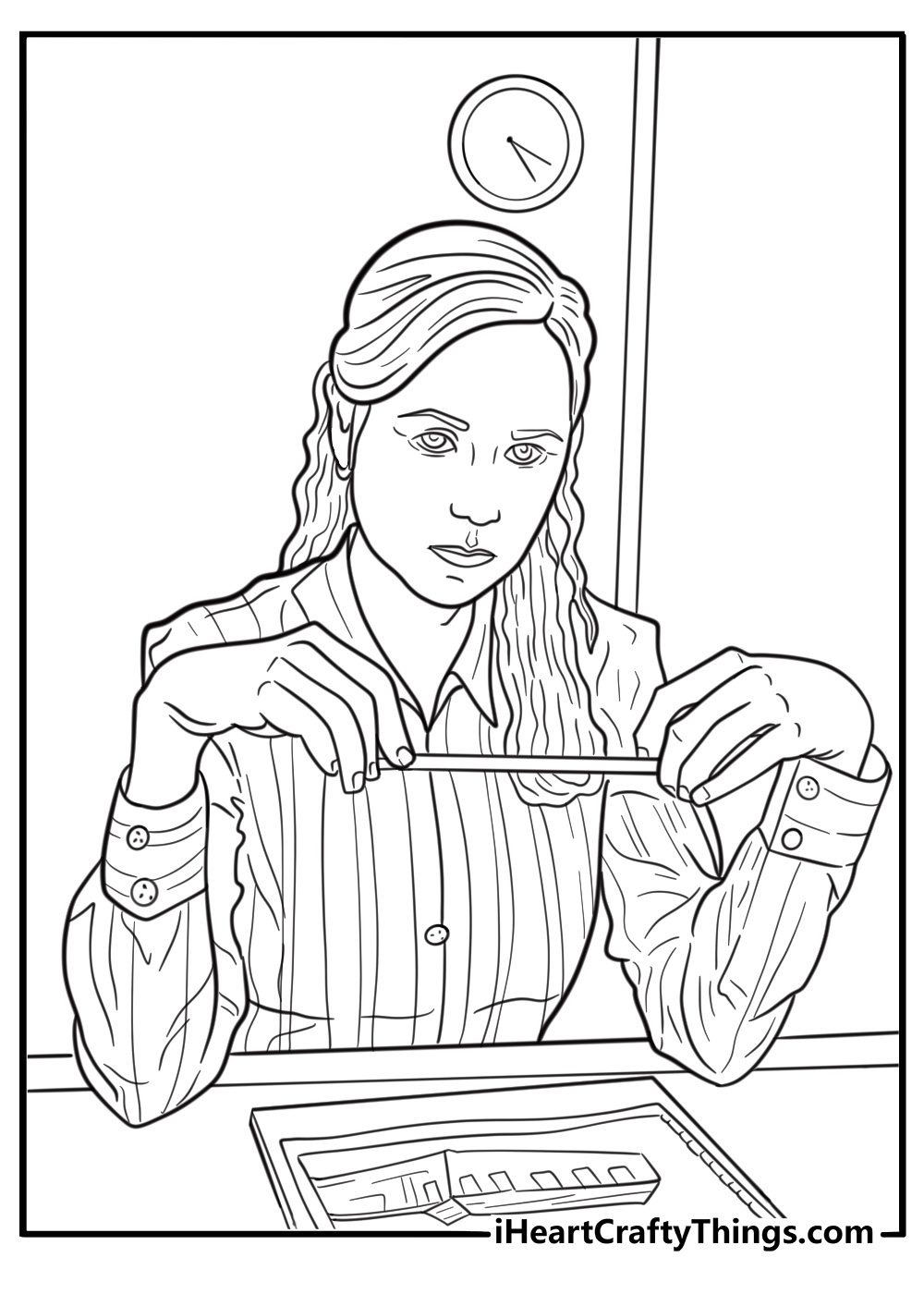 Pam Beesly drawing at reception coloring page