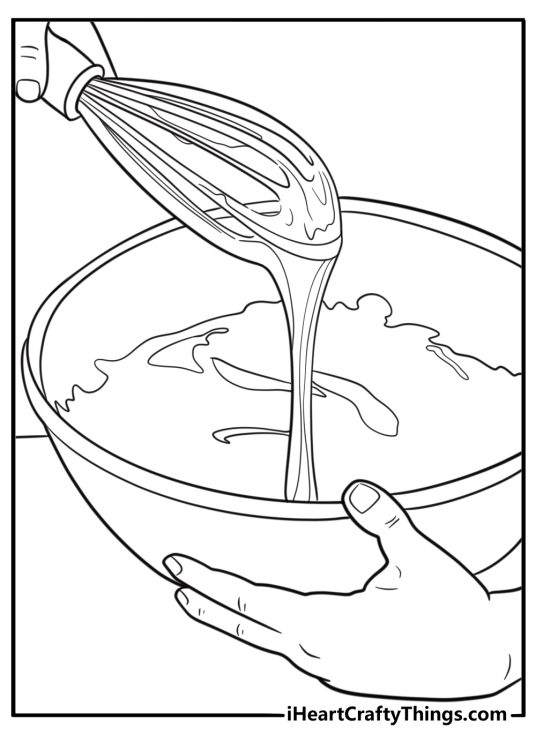 Pancake batter in a mixing bowl coloring sheet