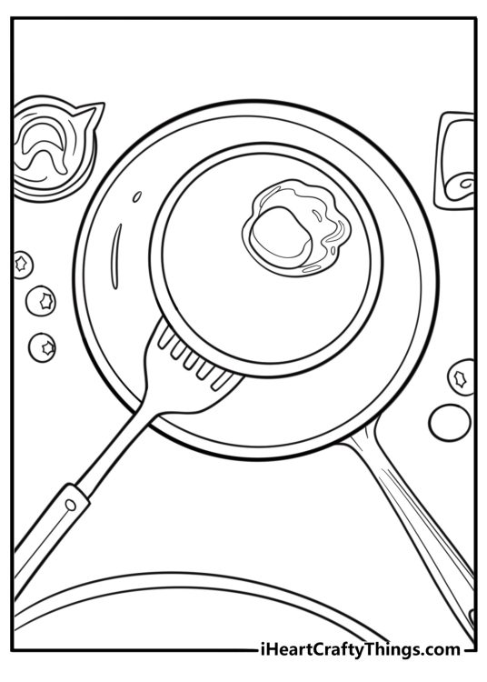 Pancakes being flipped with a spatula coloring sheet