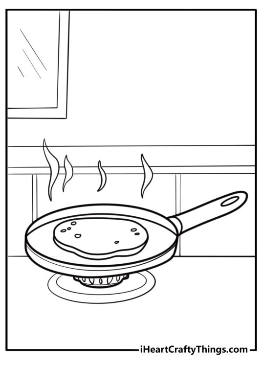 Pancakes on a skillet over the stove coloring page