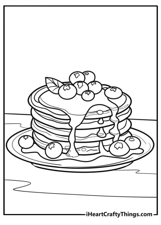 Pancakes with blueberries on top coloring page