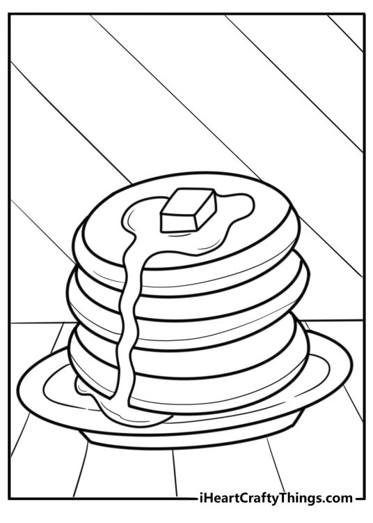 Pancakes with butter melting on top coloring sheet