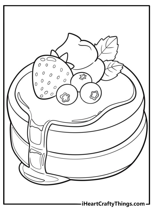 Pancakes with different toppings arranged in a row coloring sheet