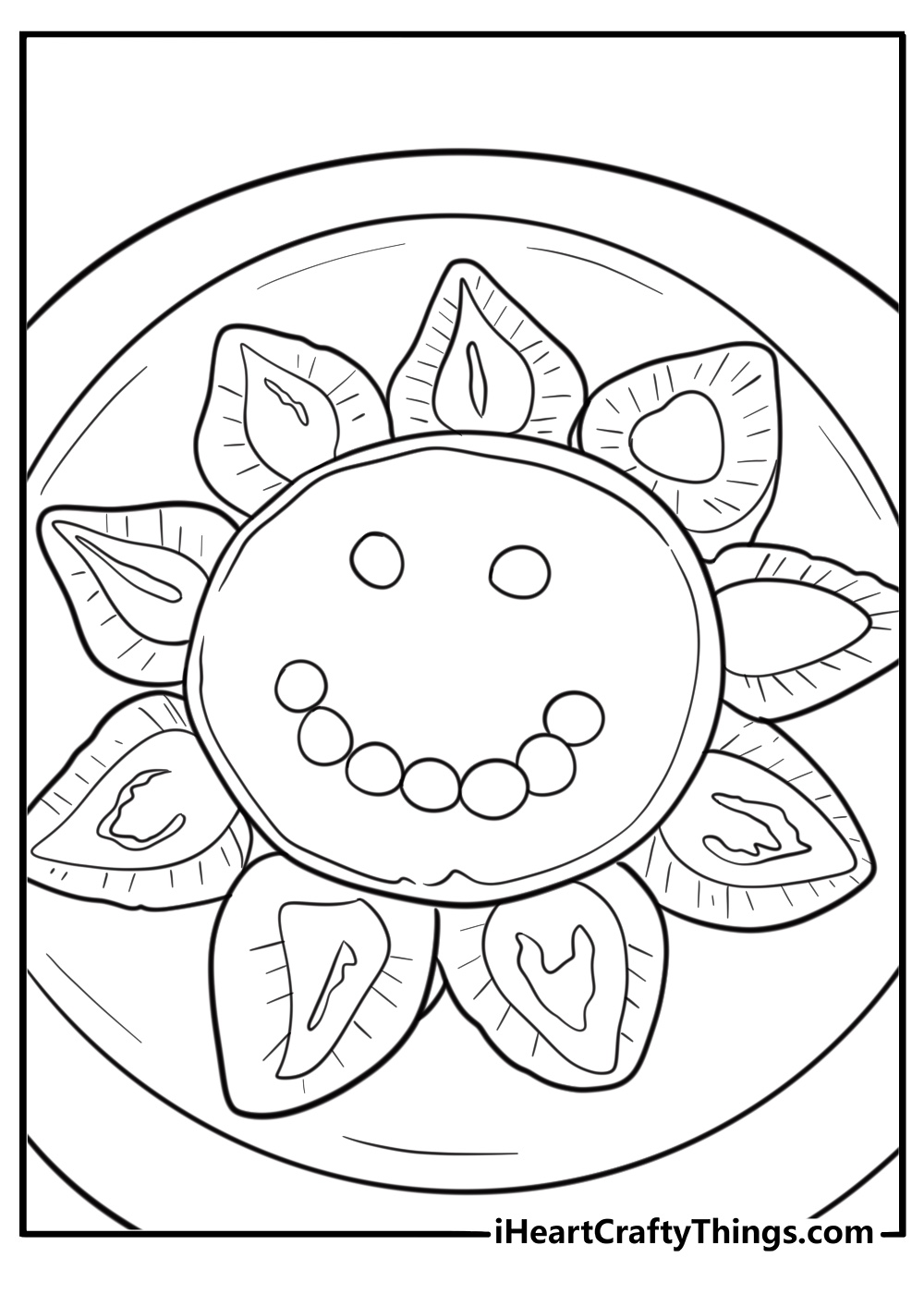 Pancakes with faces in a kids cooking class coloring page