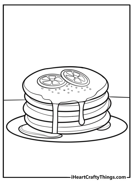 Pancakes with powdered sugar and lemon slices coloring sheet