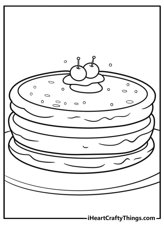 Pancakes with whipped cream and cherries coloring page