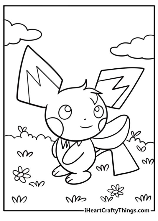 Pichu exploring a forest path coloring page