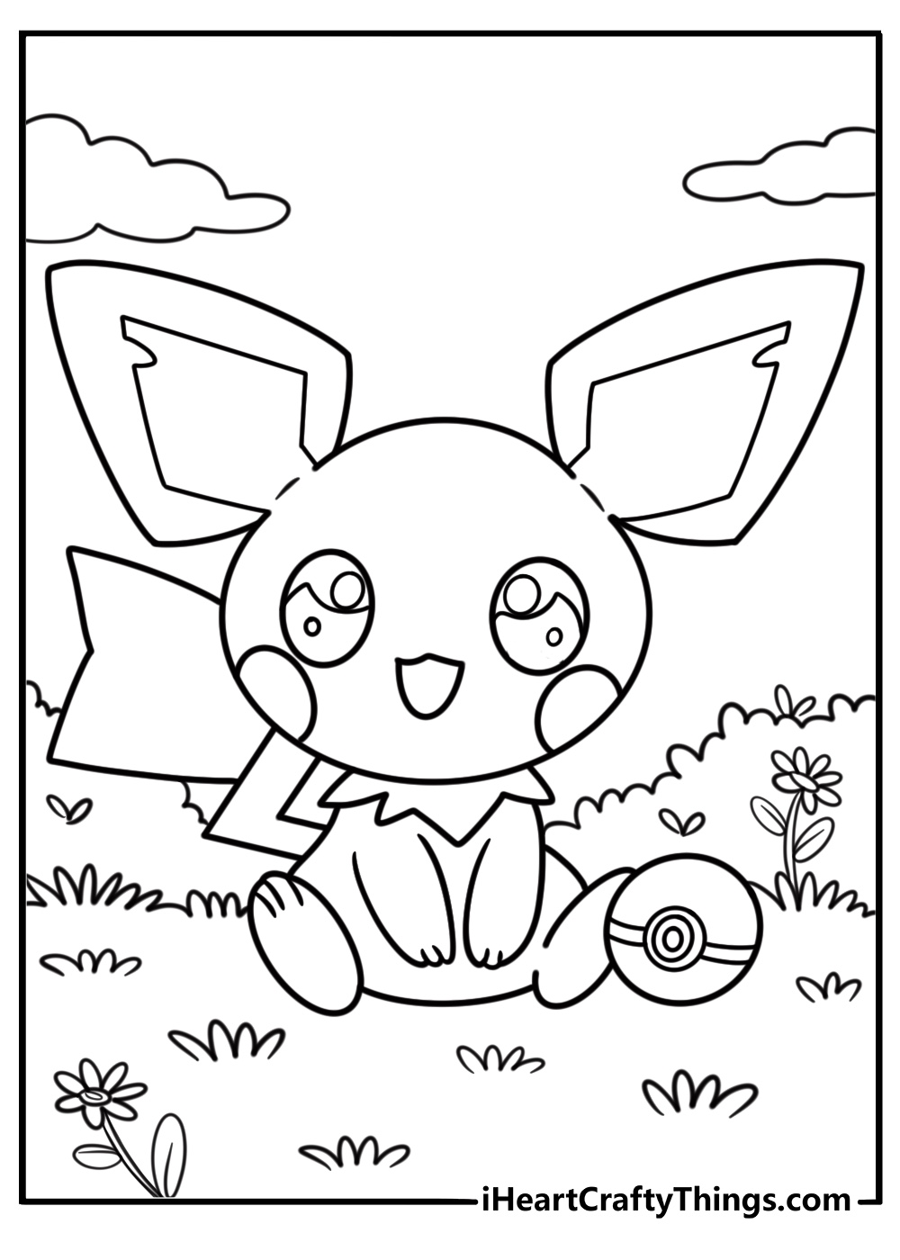 Pichu playing with a Pokeball coloring page