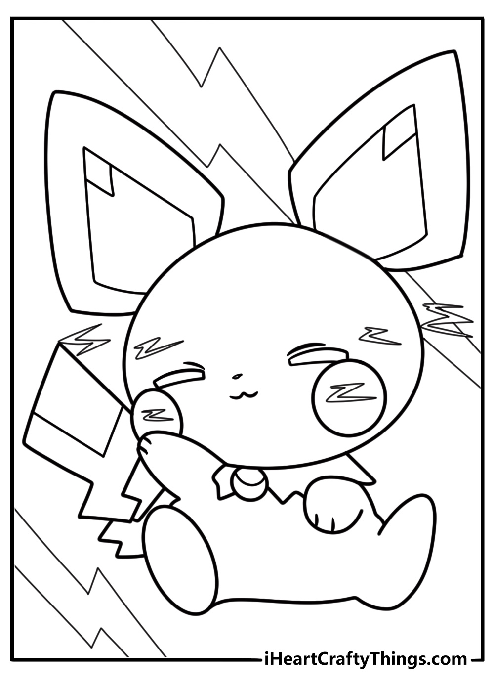 Pichu standing with sparks around cheeks coloring page