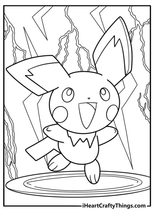 Pichu surrounded by electric energy coloring page