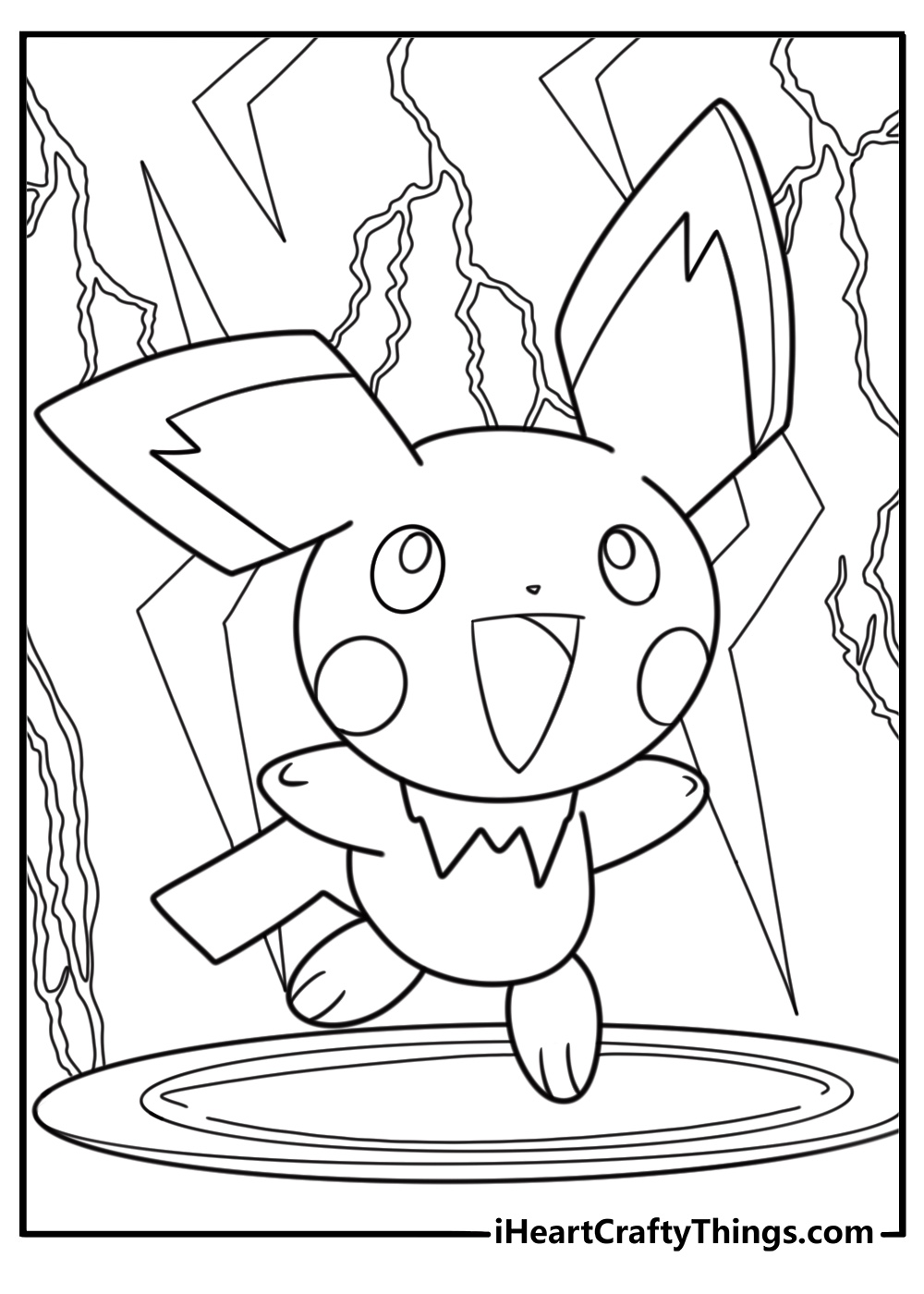 Pichu surrounded by electric energy coloring page