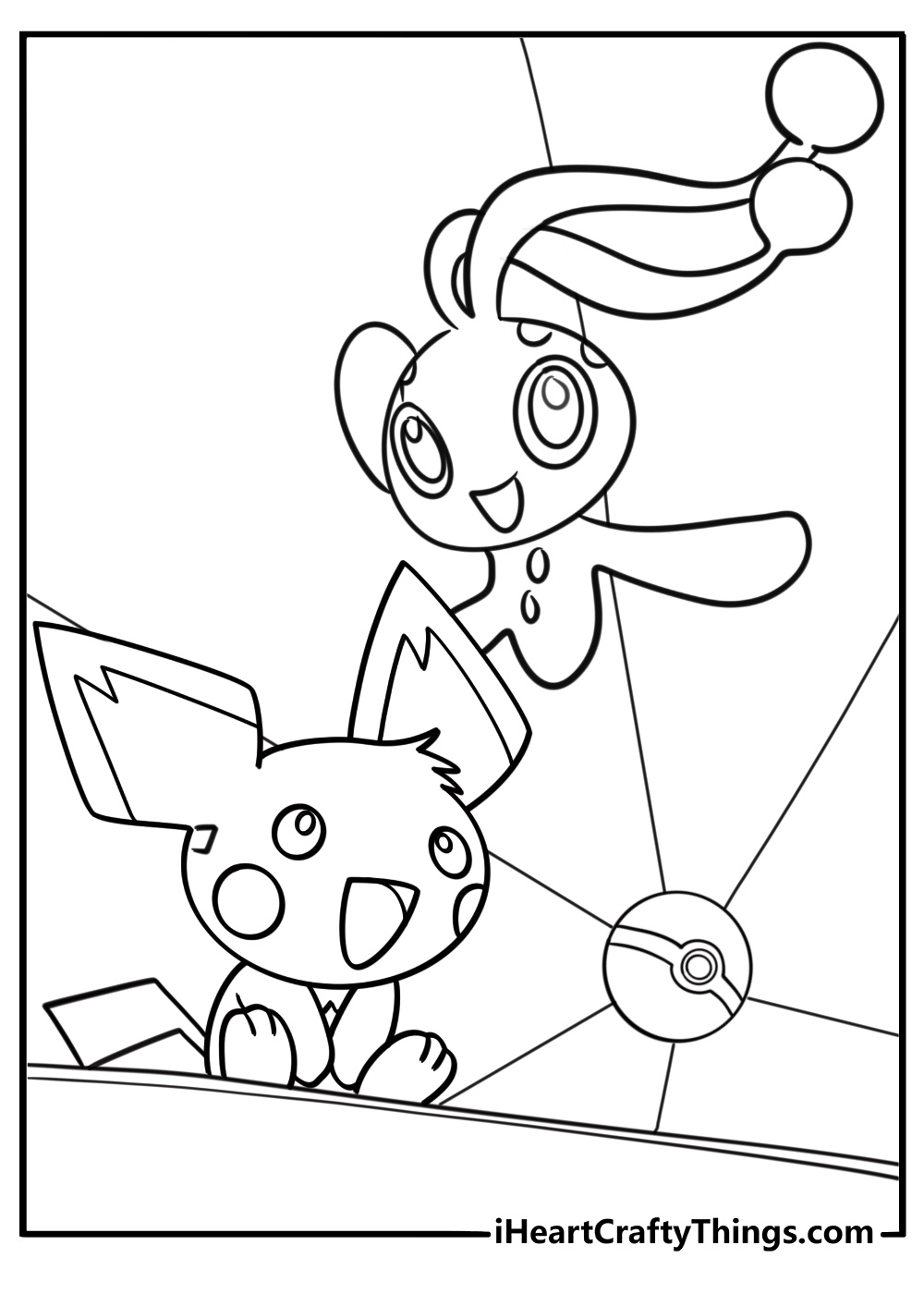 Pichu watching other Pokémon train coloring sheet