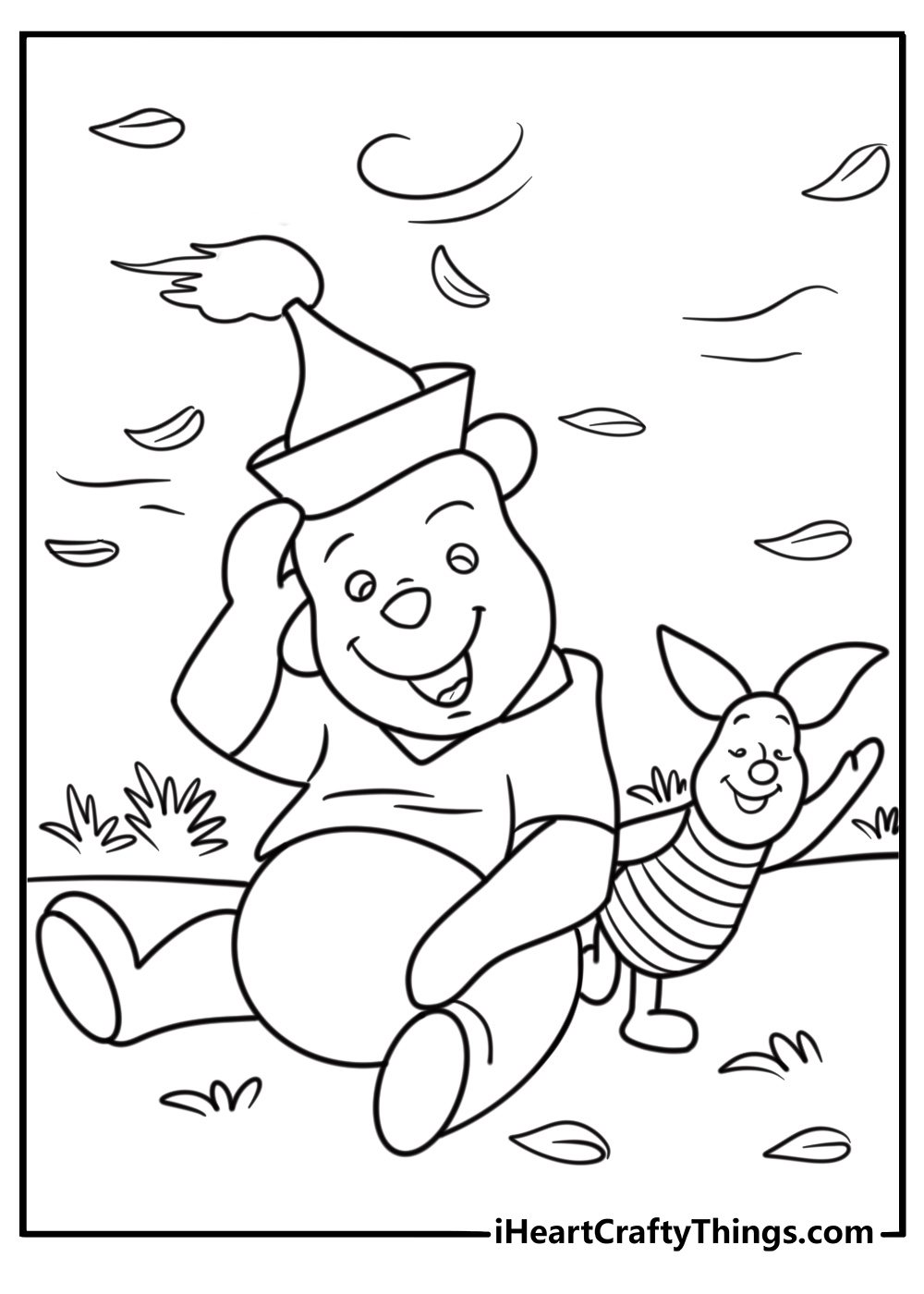 Piglet hiding behind Pooh during a windy day