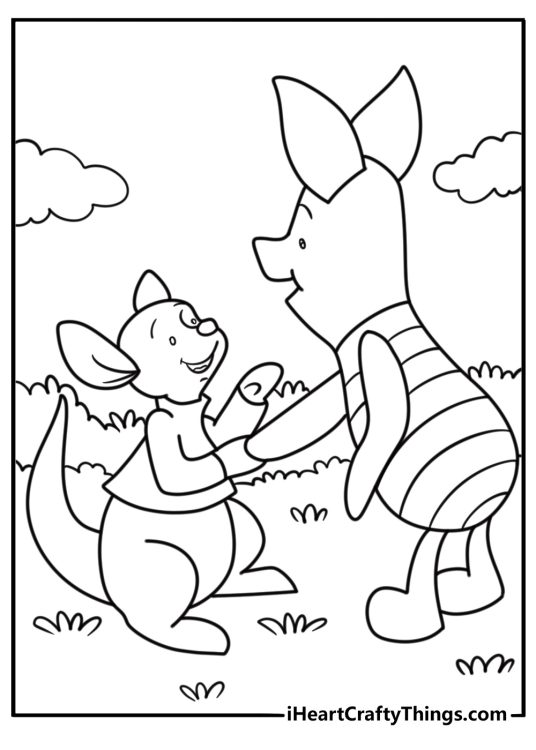 Piglet holding hands with Roo while walking
