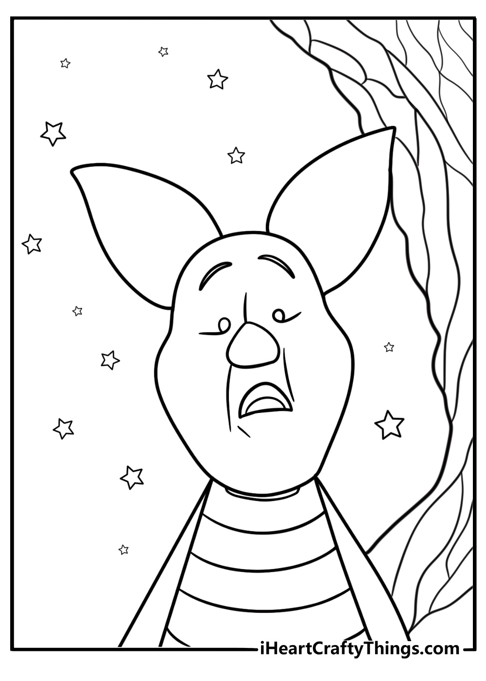 Piglet looking worried near a dark cave