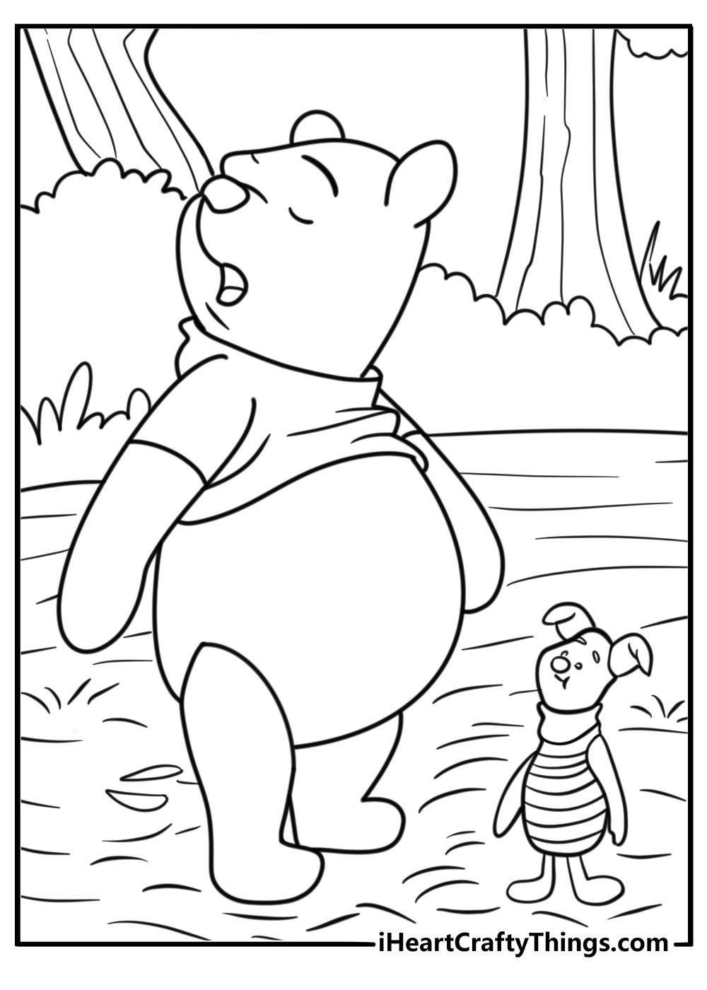 Piglet standing next to Winnie the Pooh in the Hundred Acre Wood