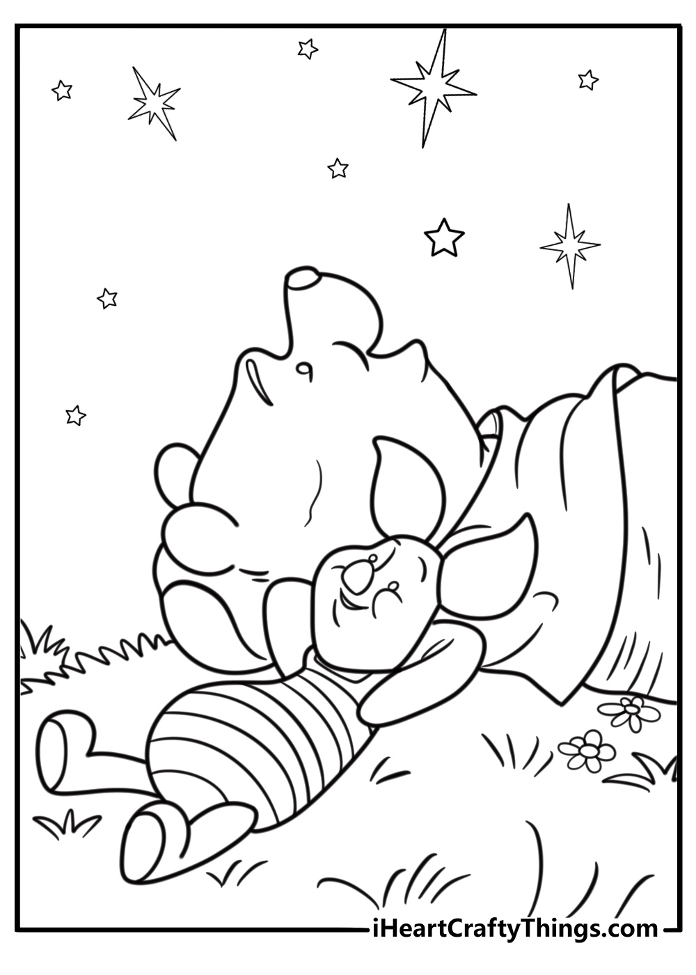 Piglet watching the stars beside Pooh
