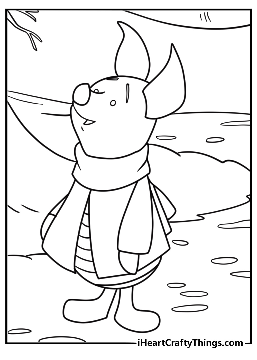 Piglet wearing a scarf on a chilly morning