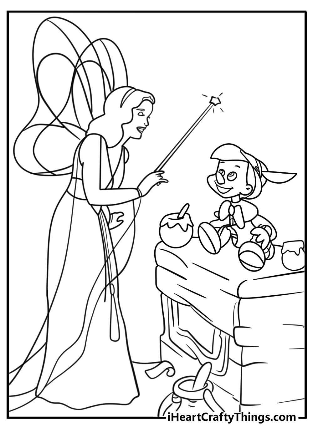 Pinocchio and the blue fairy at the end coloring page