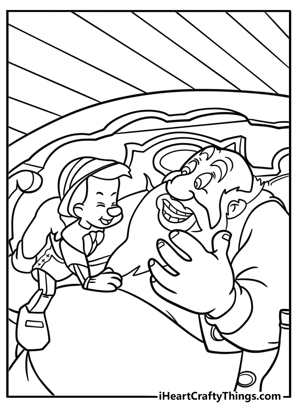 Pinocchio inside strombolis wagon coloring page
