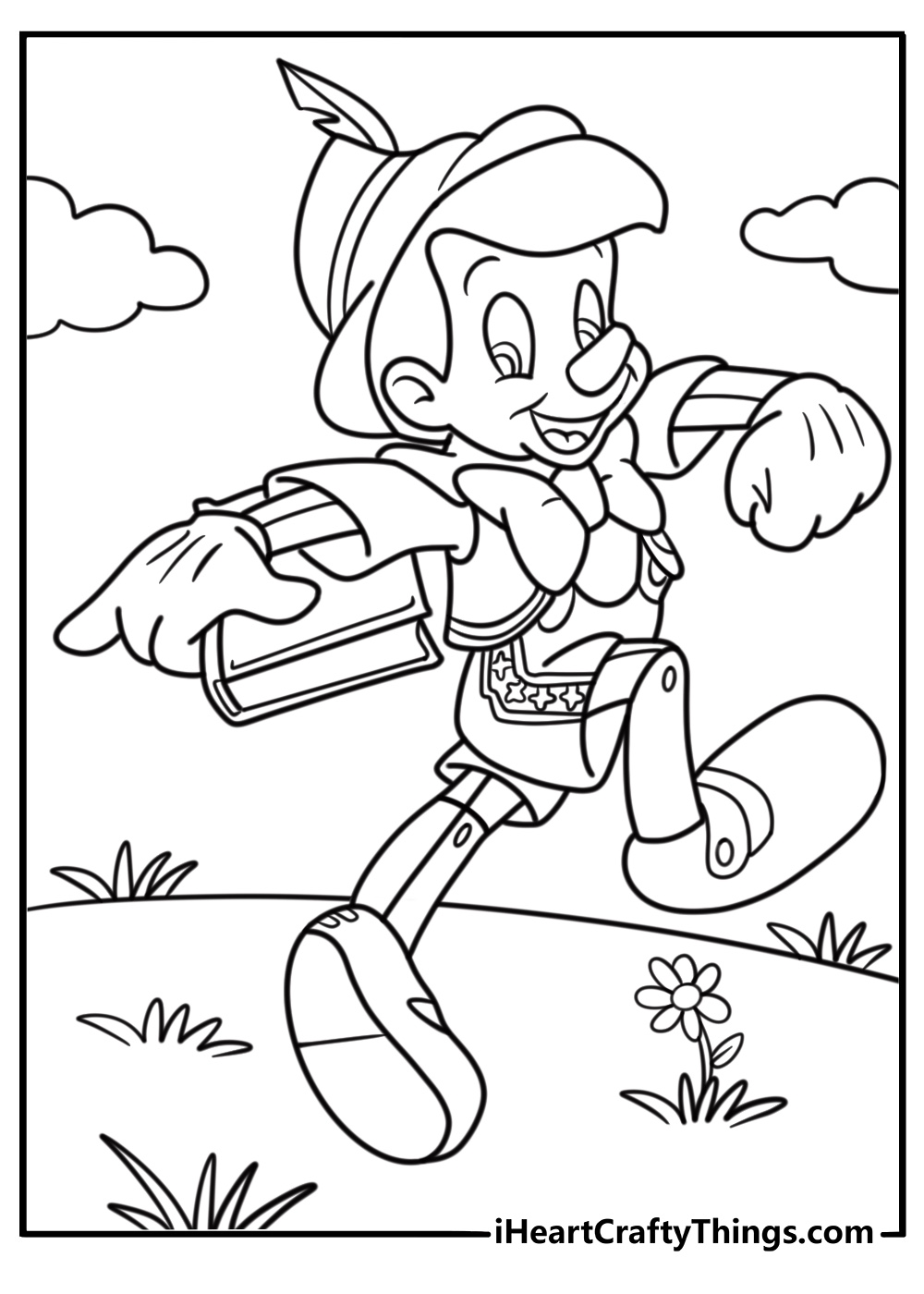 Pinocchio running away from school coloring page