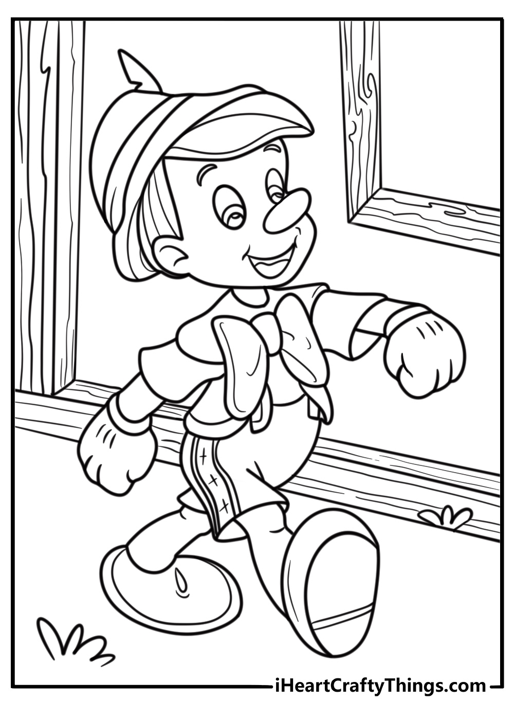Pinocchio walking through the village coloring page