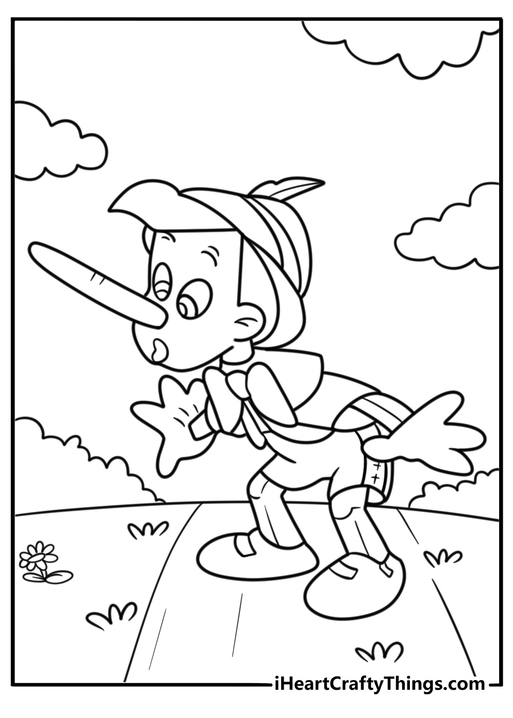 Pinocchio with a growing nose coloring page