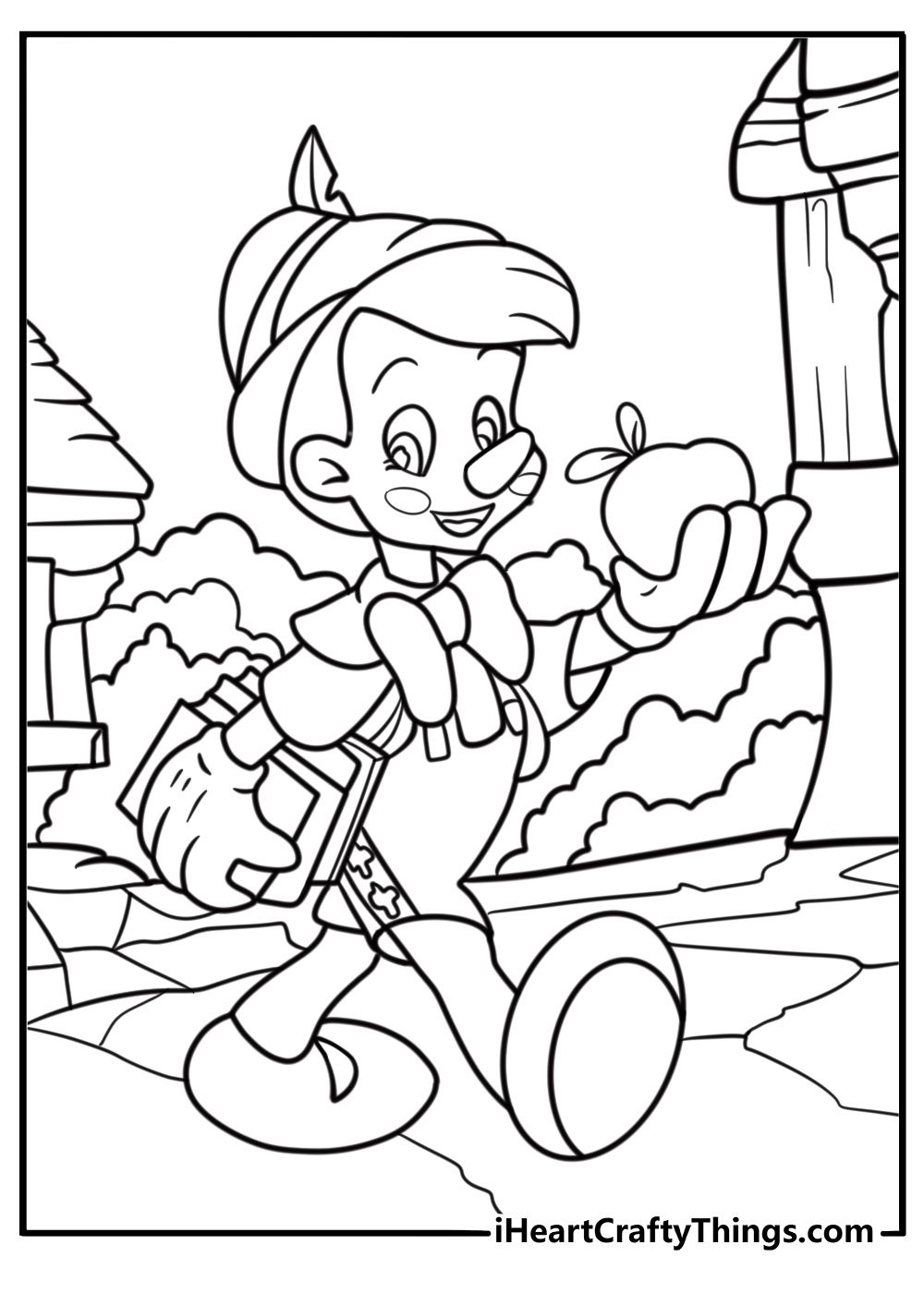 Pinocchio with a schoolbook coloring page