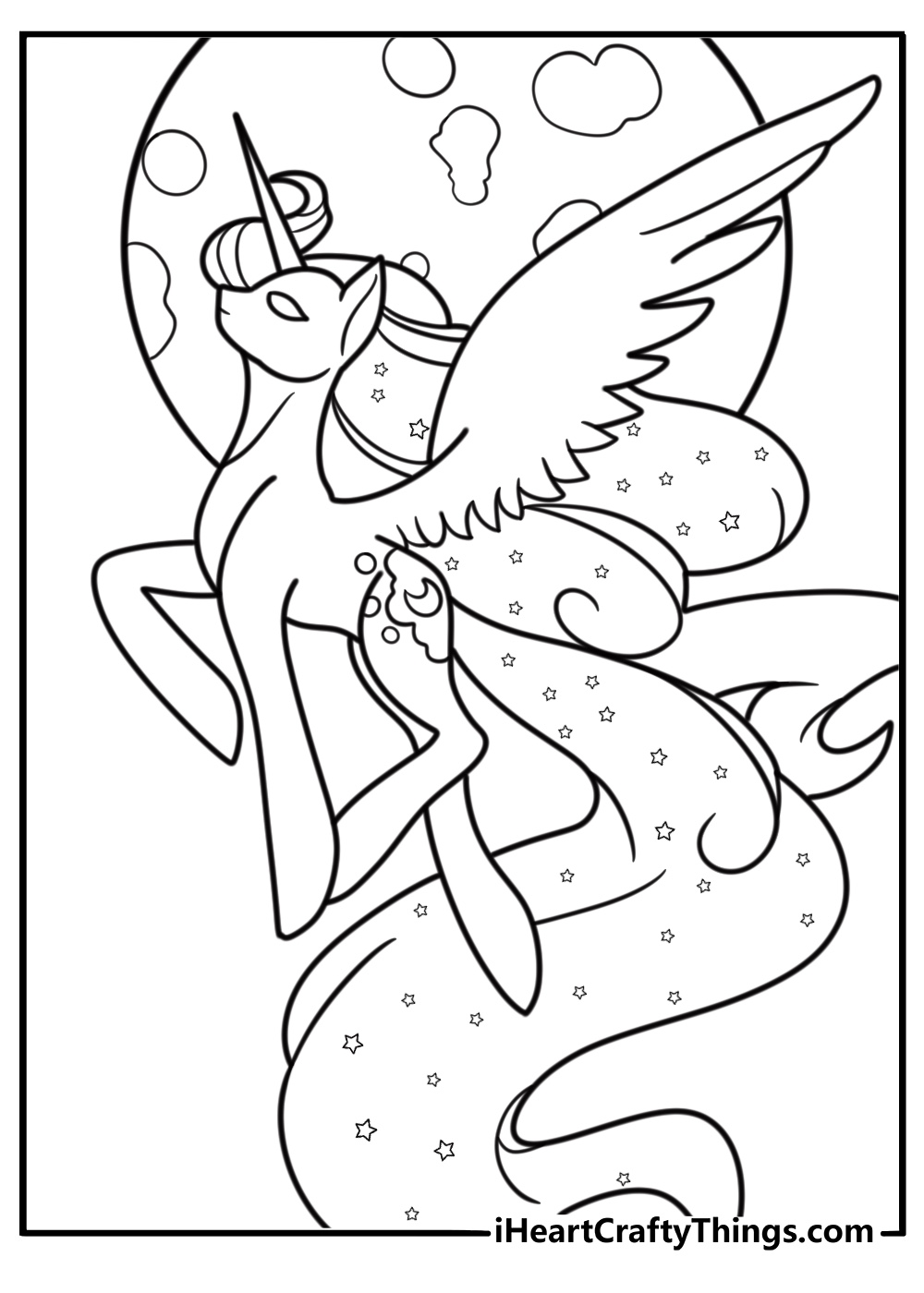 Princess Luna flying through the night sky coloring page
