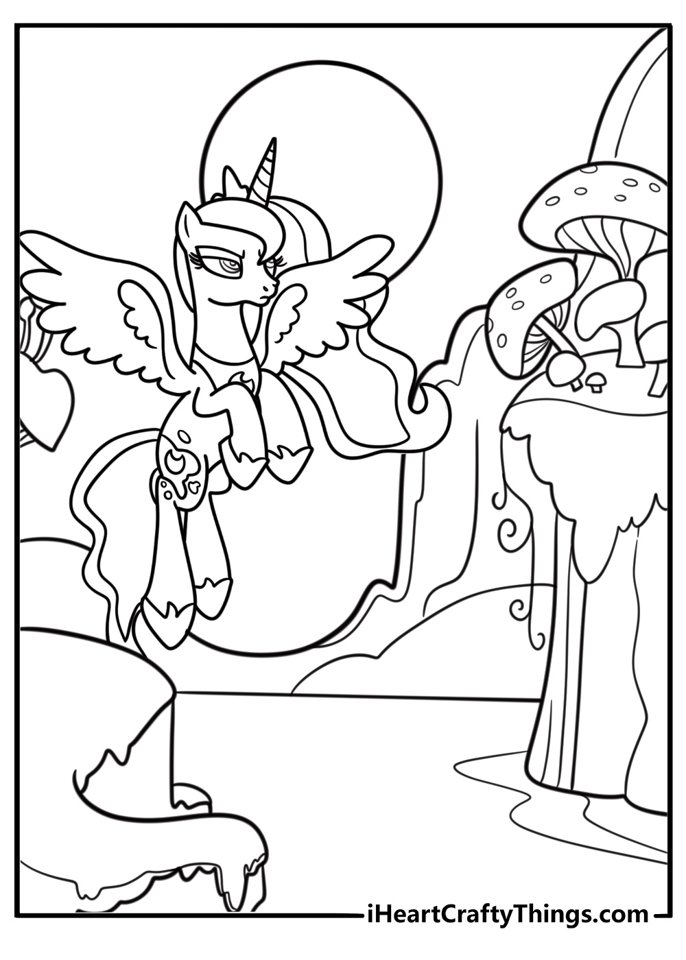 Princess Luna in a dreamscape forest coloring page
