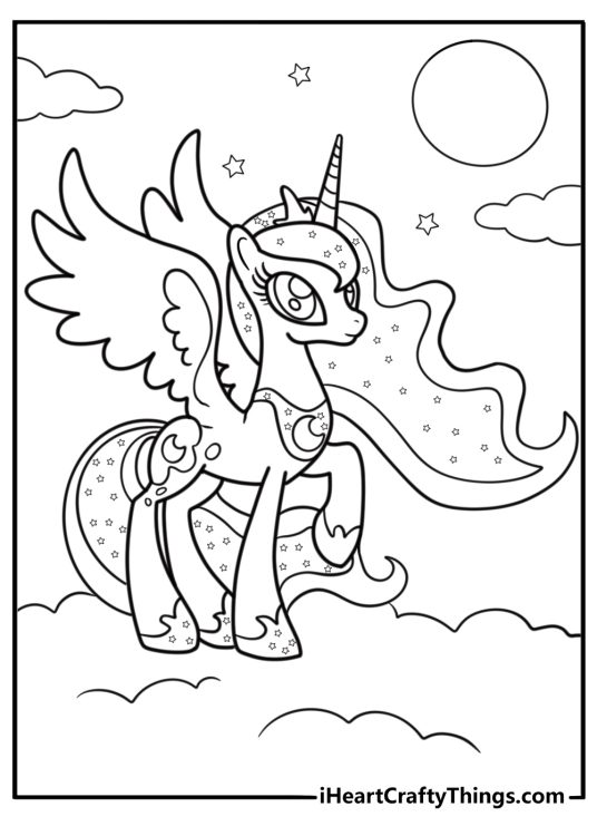 Princess Luna standing on a cloud coloring sheet