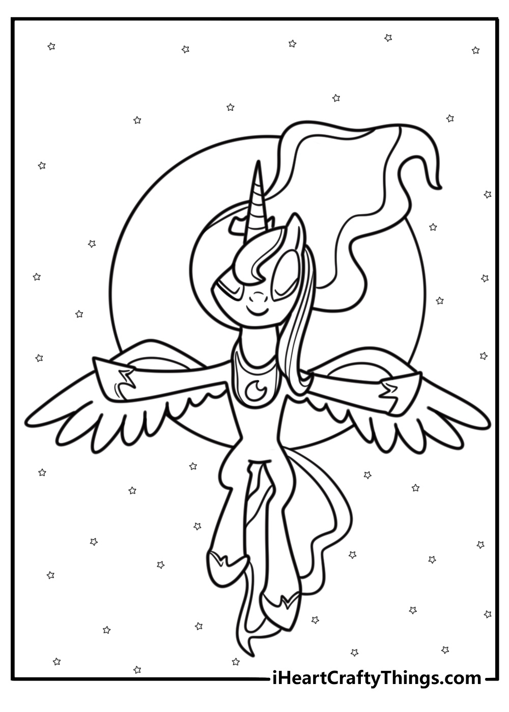 Princess Luna surrounded by stars coloring page