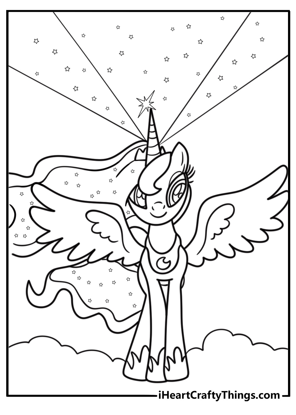 Princess Luna with her flowing starry mane coloring sheet