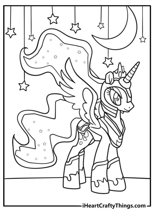 Princess Luna with night themed decorations coloring sheet
